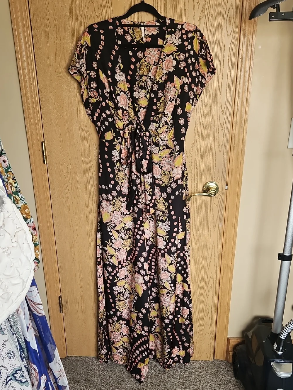 Free People Black Floral Tie-Front Jump Suite. - Picture 5 of 13